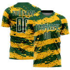 Custom Green Gold-White Splash Sublimation Soccer Uniform Jersey