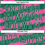 Custom Kelly Green Pink-White Splash Sublimation Soccer Uniform Jersey