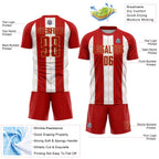 Custom Red Old Gold-White Line Sublimation Soccer Uniform Jersey