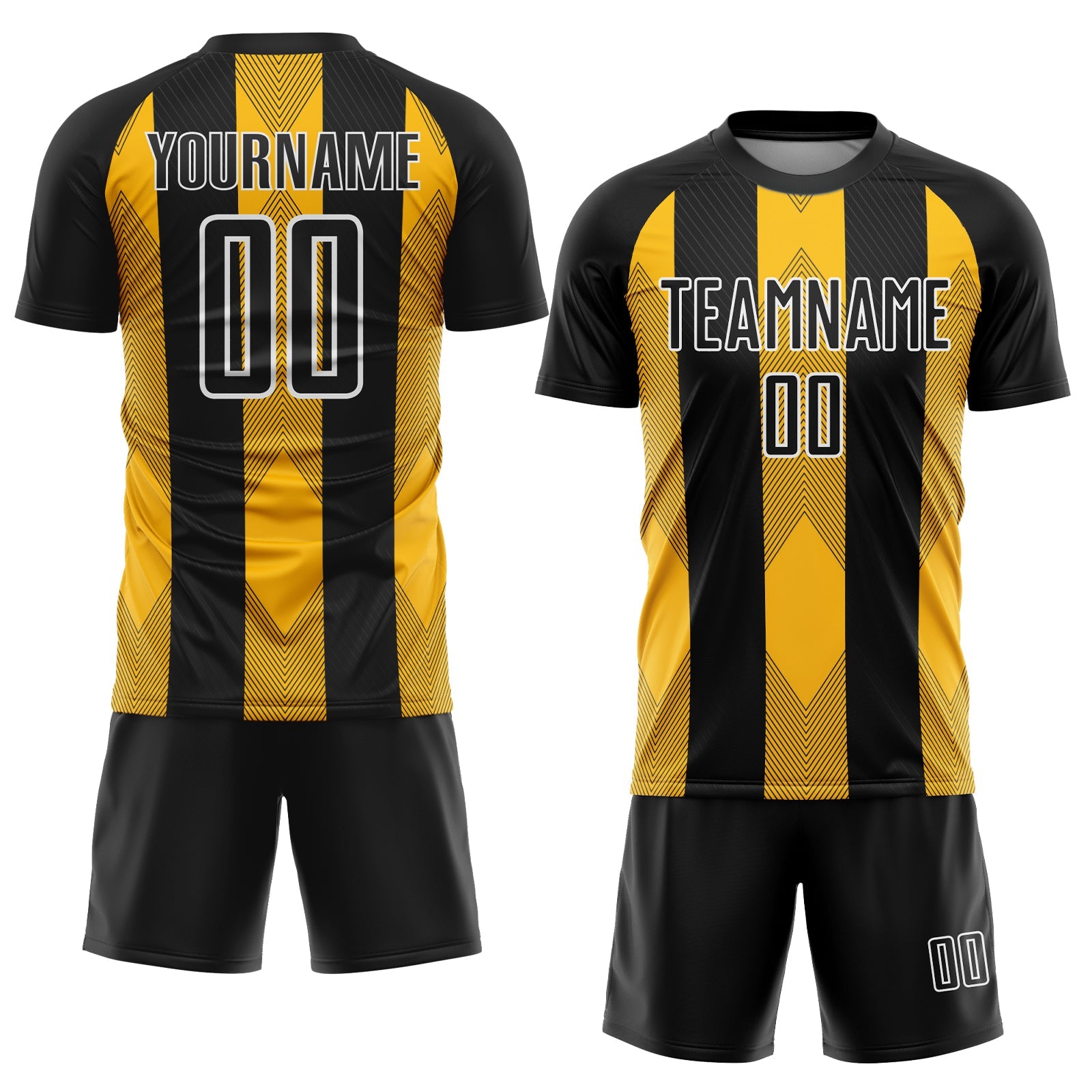 Custom Black Gold-White Line Sublimation Soccer Uniform Jersey