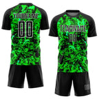 Custom Black Grass Green-White Flame Sublimation Soccer Uniform Jersey
