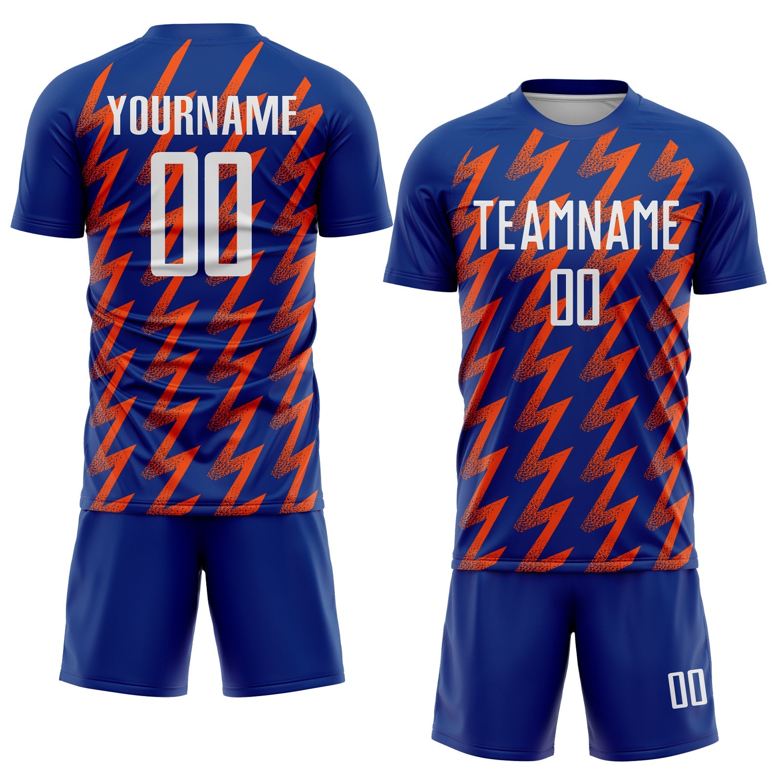 Custom Royal White-Orange Zigzag Shape Sublimation Soccer Uniform Jersey