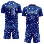 Custom Royal White Lightning Sublimation Soccer Uniform Jersey