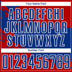 Custom Red Royal-White Splash Sublimation Soccer Uniform Jersey