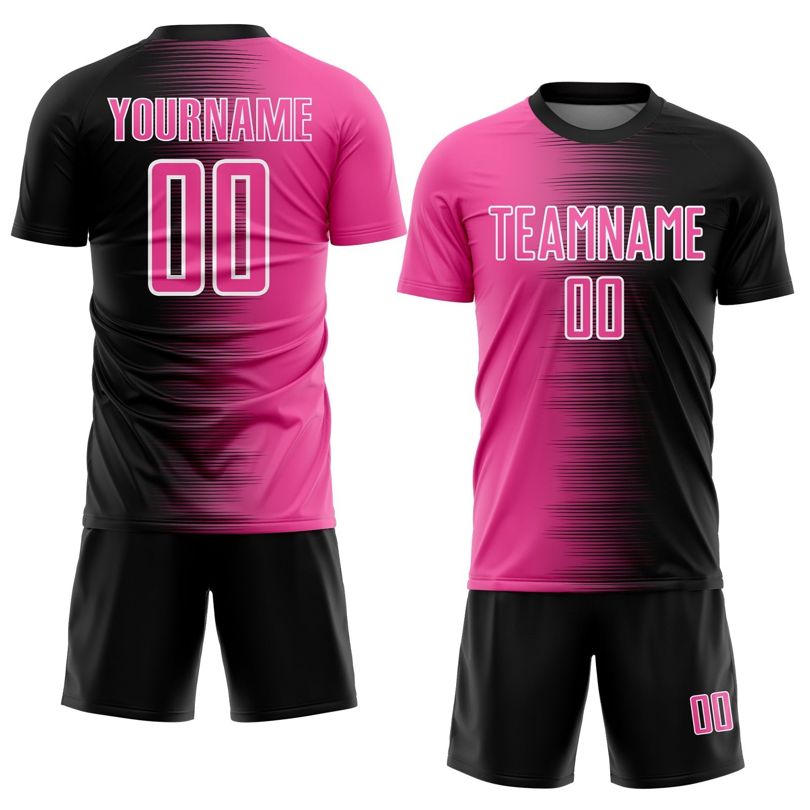 Custom Black Pink-White Gradient Line Sublimation Soccer Uniform Jersey