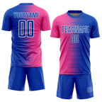 Custom Thunder Blue Pink-White Gradient Line Sublimation Soccer Uniform Jersey