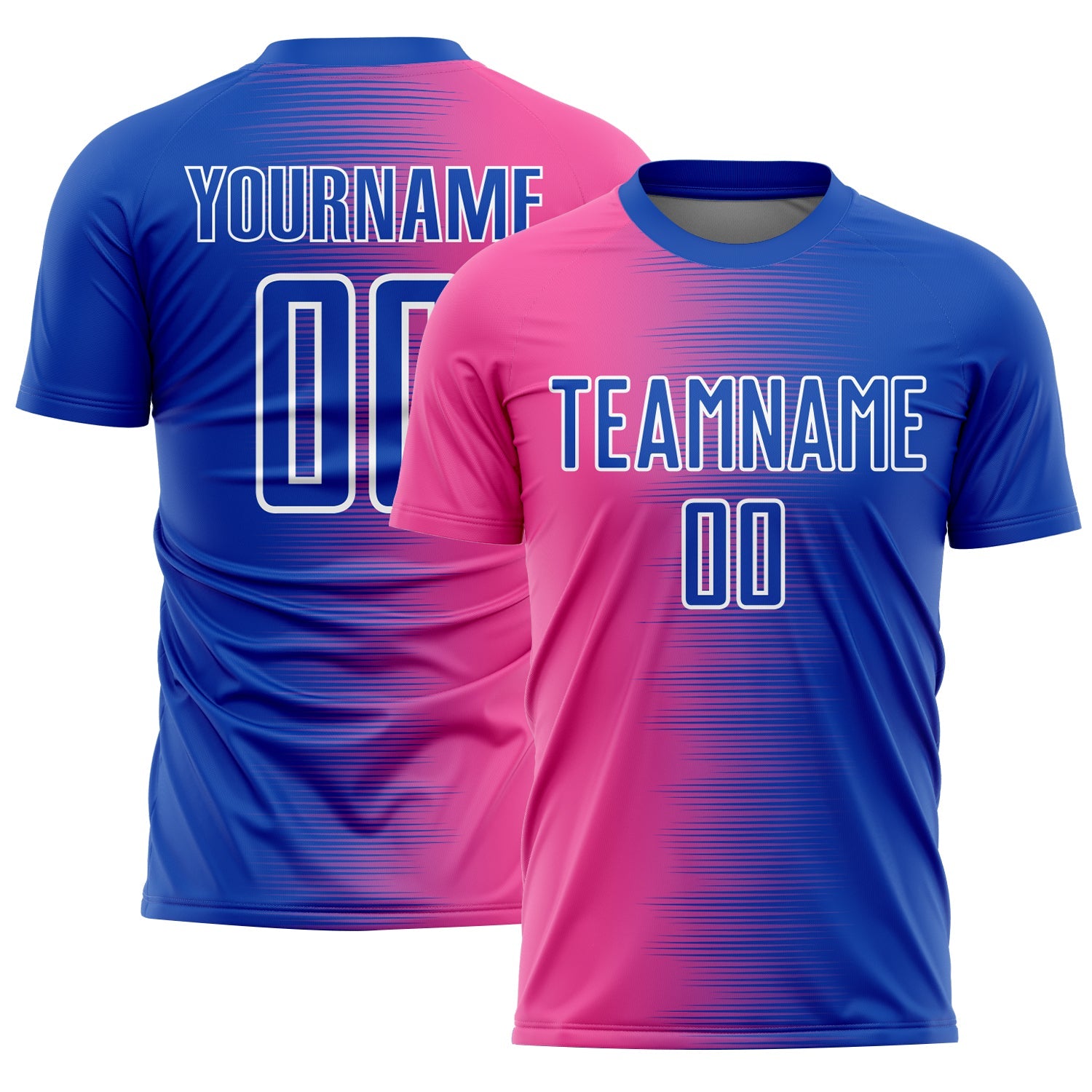 Custom Thunder Blue Pink-White Gradient Line Sublimation Soccer Uniform Jersey