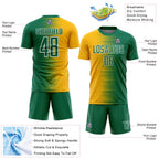 Custom Kelly Green Gold-White Gradient Line Sublimation Soccer Uniform Jersey
