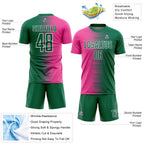 Custom Kelly Green Pink-White Gradient Line Sublimation Soccer Uniform Jersey