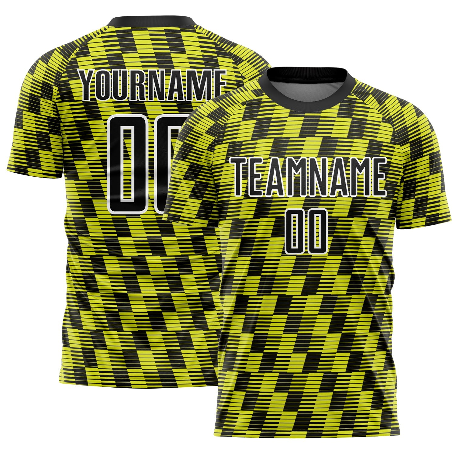 Custom Black Neon Yellow-White Line Sublimation Soccer Uniform Jersey