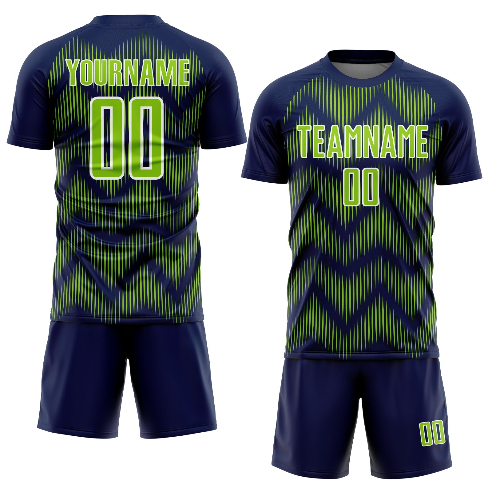Custom Navy Neon Green-White Line Sublimation Soccer Uniform Jersey