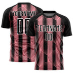 Custom Black Medium Pink-White Abstract Network Sublimation Soccer Uniform Jersey