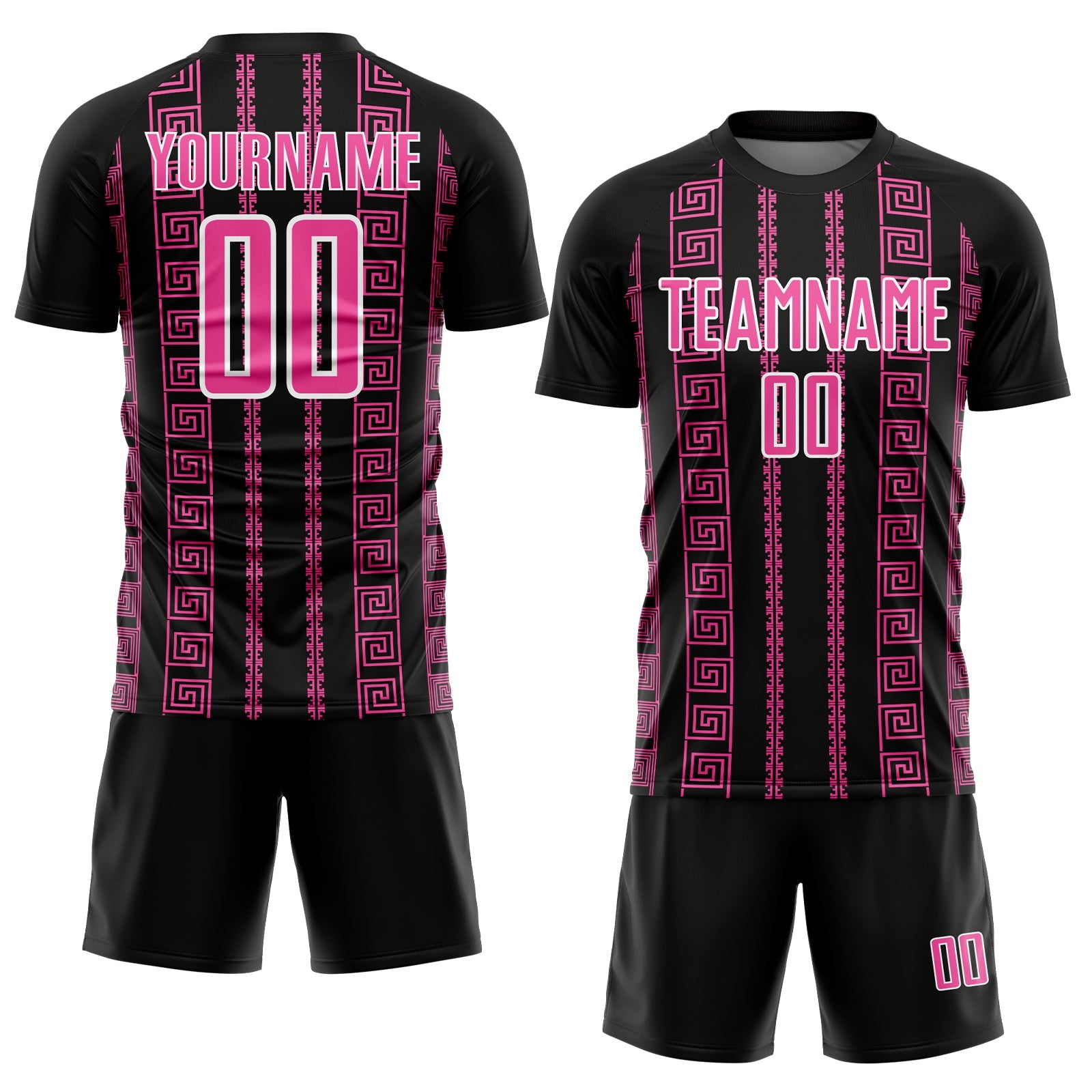 Custom Black Pink-White Geometric Shape Sublimation Soccer Uniform Jersey