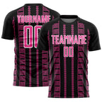 Custom Black Pink-White Geometric Shape Sublimation Soccer Uniform Jersey