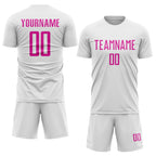 Custom White Deep Pink Sublimation Soccer Uniform Jersey