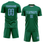 Custom Kelly Green Light Blue Sublimation Soccer Uniform Jersey