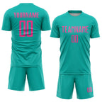 Custom Aqua Pink Sublimation Soccer Uniform Jersey
