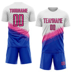 Custom White Pink Thunder Blue-Black Gradient Geometric Shape Sublimation Soccer Uniform Jersey