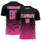 Custom Black Pink-White Gradient Line Sublimation Soccer Uniform Jersey