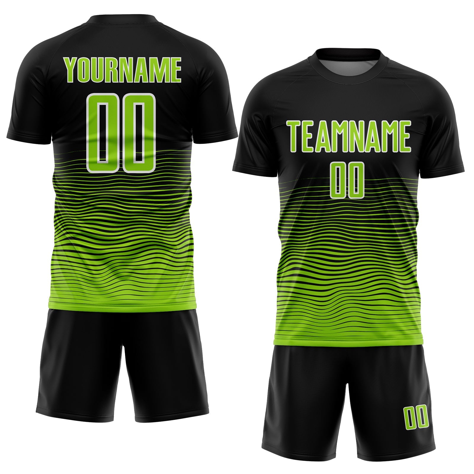 Custom Black Neon Green-White Gradient Line Sublimation Soccer Uniform Jersey