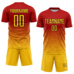 Custom Red Yellow-Black Gradient Line Sublimation Soccer Uniform Jersey