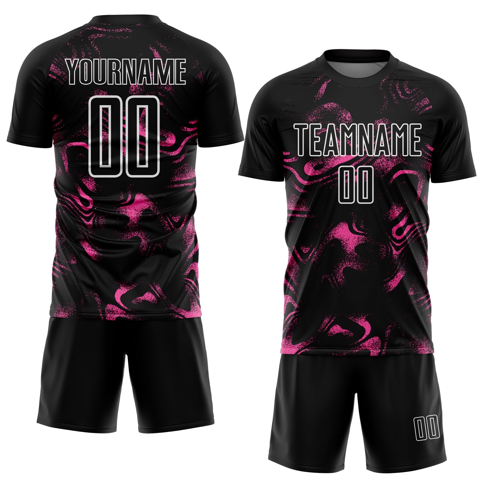 Custom Black Pink-White Abstract Liquid Sublimation Soccer Uniform Jersey