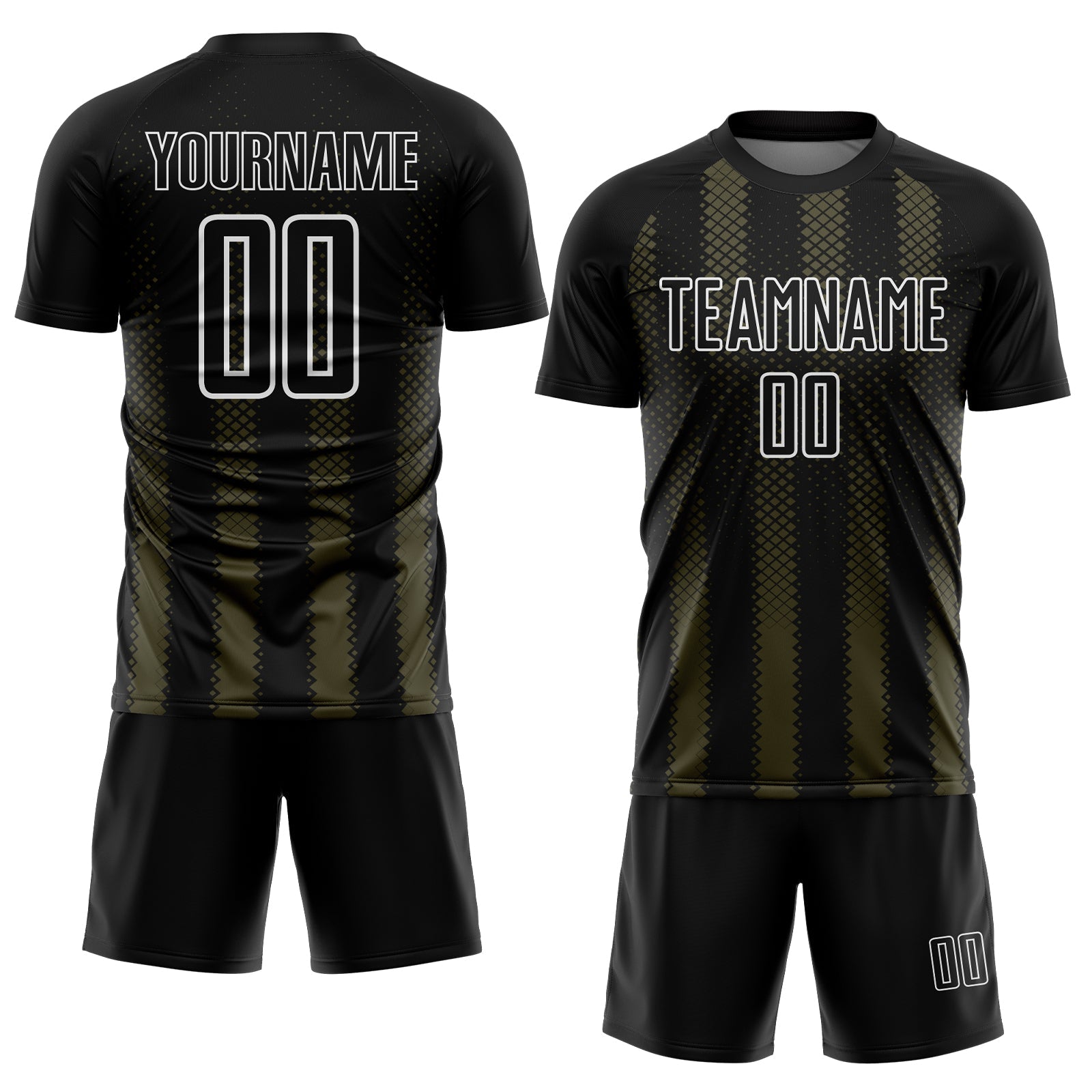 Custom Black Olive-White Geometric Shape Sublimation Soccer Uniform Jersey
