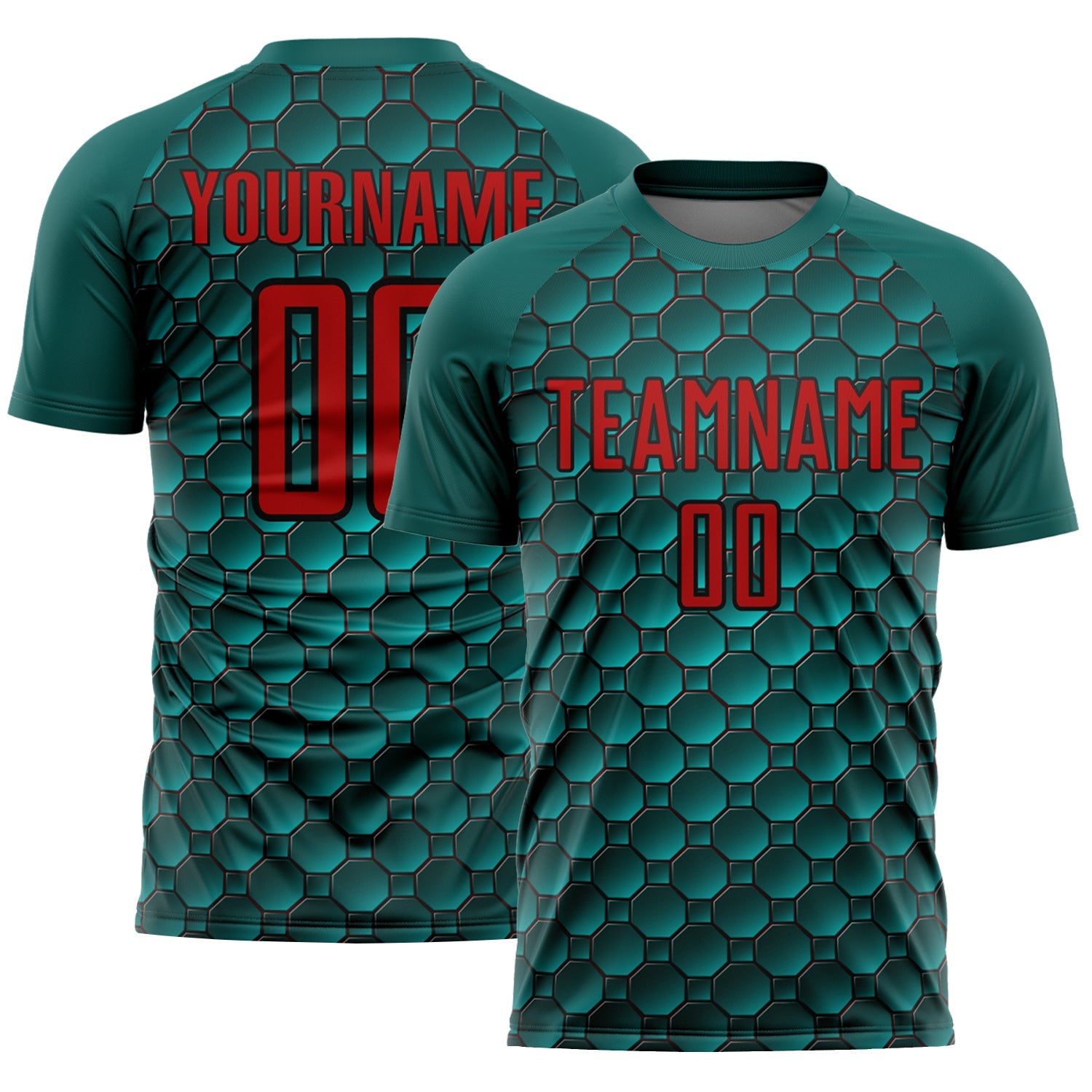 Custom Midnight Green Red-Black Geometric Shape Sublimation Soccer Uniform Jersey