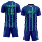 Custom Royal Aqua-Black Stripe Line Sublimation Soccer Uniform Jersey