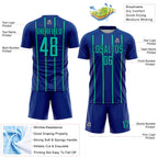 Custom Royal Aqua-Black Stripe Line Sublimation Soccer Uniform Jersey
