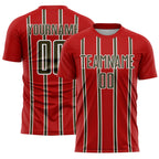 Custom Red Olive-White Stripe Line Sublimation Soccer Uniform Jersey