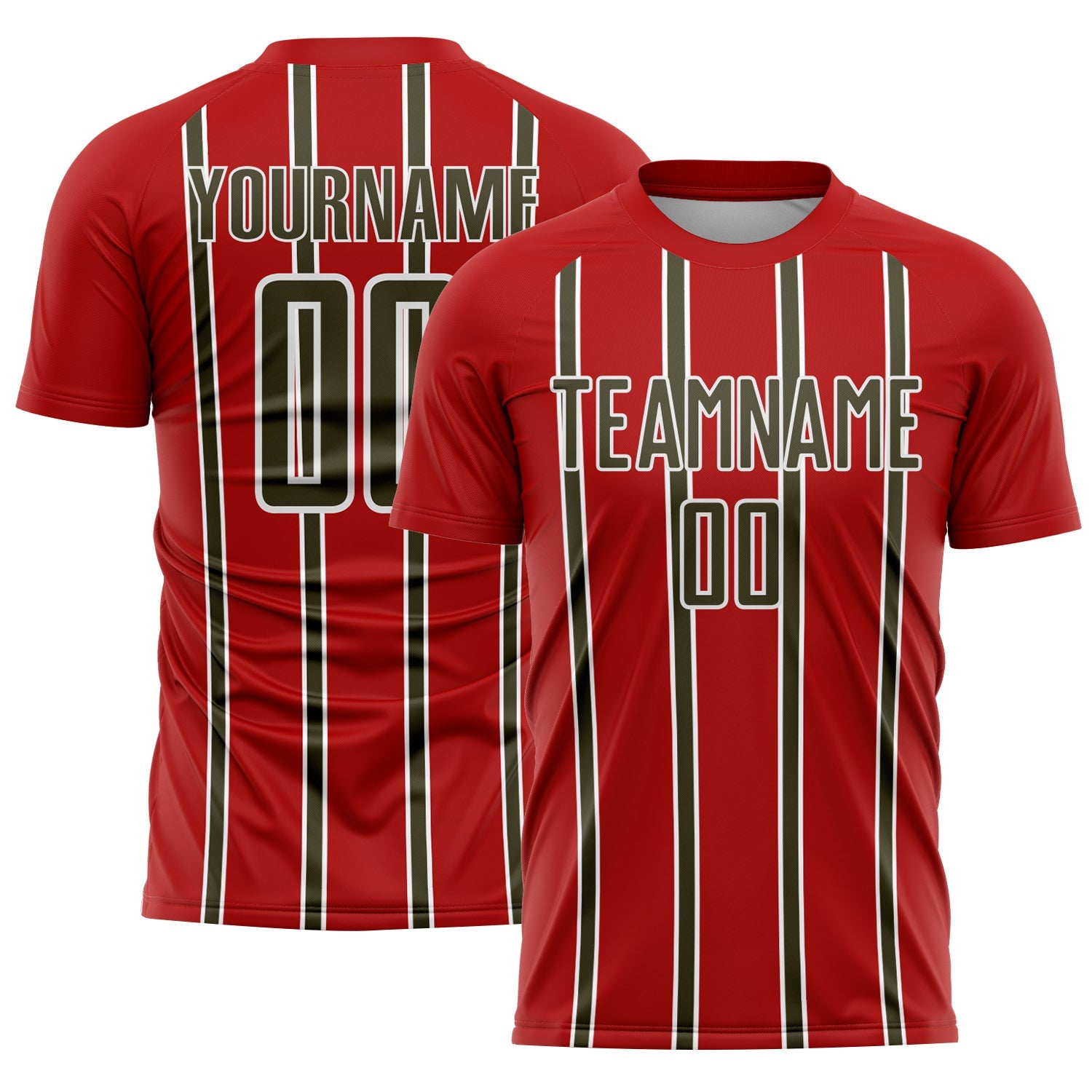 Custom Red Olive-White Stripe Line Sublimation Soccer Uniform Jersey
