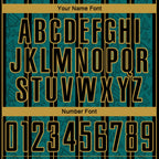 Custom Teal Black-Old Gold Stripe Line Sublimation Soccer Uniform Jersey