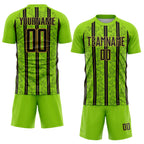 Custom Neon Green Black-Old Gold Stripe Line Sublimation Soccer Uniform Jersey