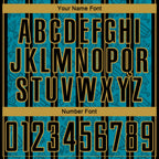 Custom Teal Black-Old Gold Stripe Line Sublimation Soccer Uniform Jersey