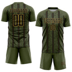 Custom Olive Black-Old Gold Stripe Line Sublimation Salute To Service Soccer Uniform Jersey