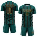 Custom Midnight Green Black-Old Gold Stripe Line Sublimation Soccer Uniform Jersey