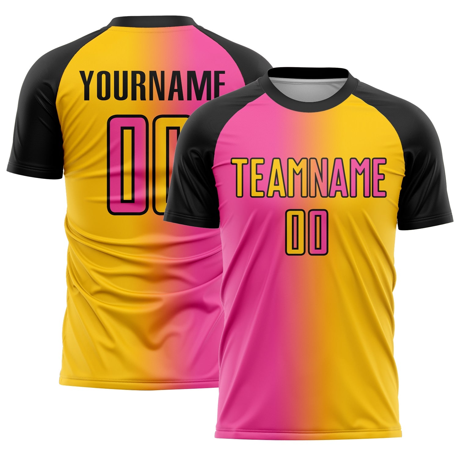 Custom Yellow Pink-Black Sublimation Gradient Fashion Soccer Uniform Jersey