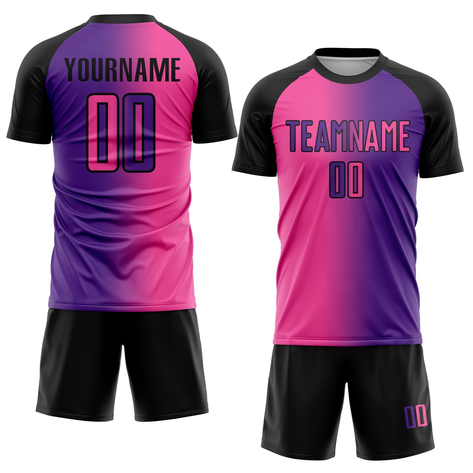 Custom Purple Pink-Black Sublimation Gradient Fashion Soccer Uniform Jersey
