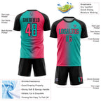 Custom Aqua Neon Pink-Black Sublimation Gradient Fashion Soccer Uniform Jersey