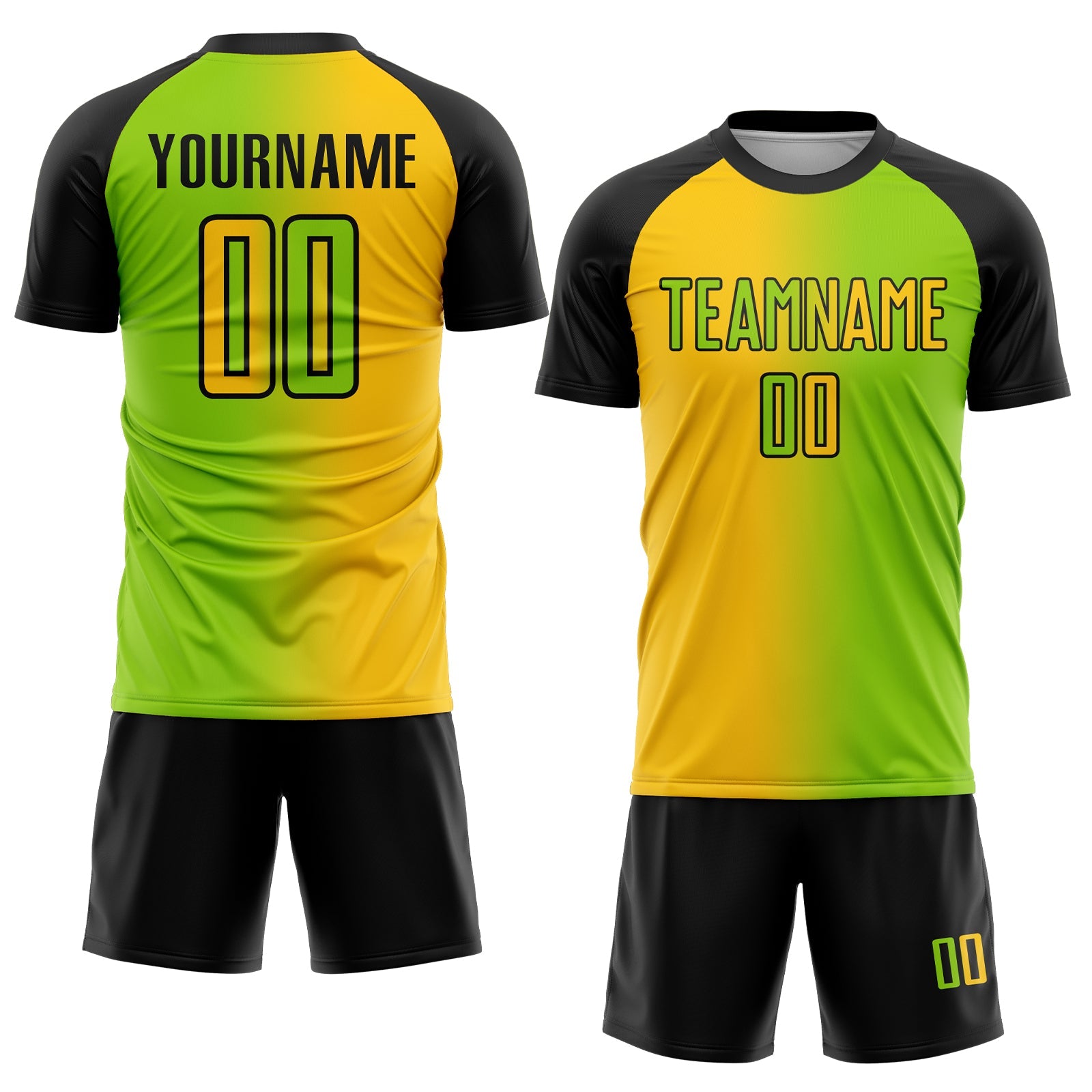 Custom Neon Green Yellow-Black Sublimation Gradient Fashion Soccer Uniform Jersey