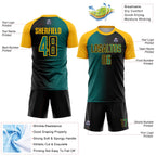 Custom Black Teal-Gold Sublimation Gradient Fashion Soccer Uniform Jersey