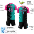 Custom Black Aqua-Pink Sublimation Gradient Fashion Soccer Uniform Jersey