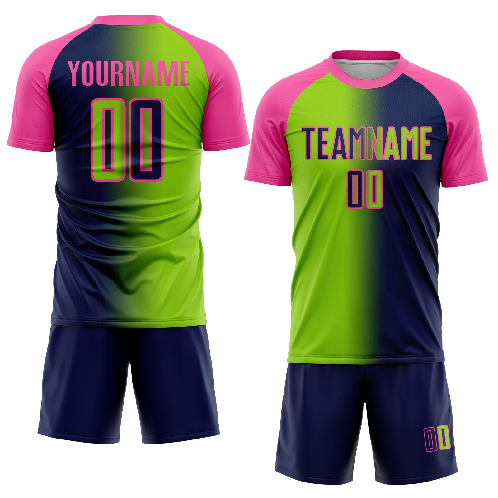 Custom Navy Neon Green-Pink Sublimation Gradient Fashion Soccer Uniform Jersey