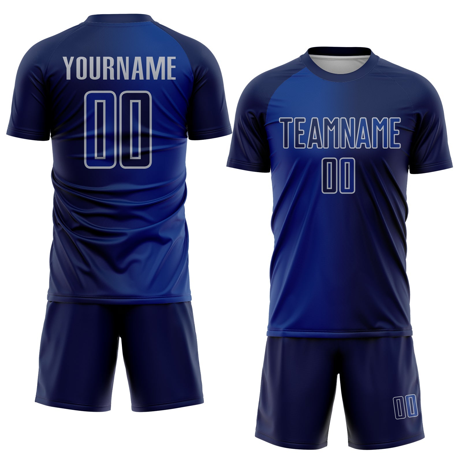 Custom Navy Royal-Gray Sublimation Gradient Fashion Soccer Uniform Jersey
