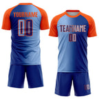 Custom Royal Light Blue-Orange Sublimation Gradient Fashion Soccer Uniform Jersey