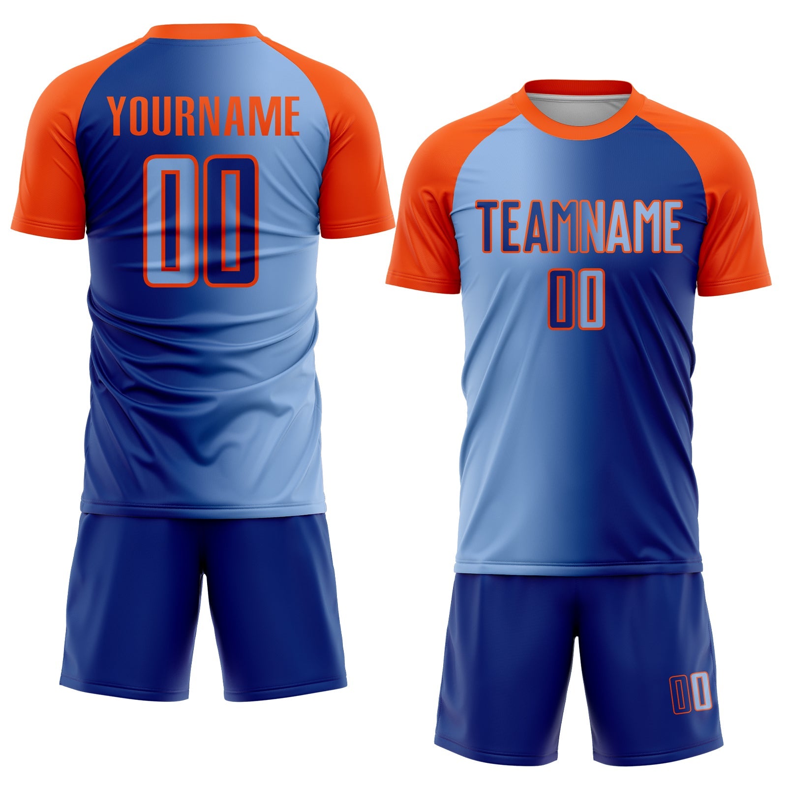 Custom Royal Light Blue-Orange Sublimation Gradient Fashion Soccer Uniform Jersey