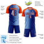 Custom Royal Light Blue-Orange Sublimation Gradient Fashion Soccer Uniform Jersey
