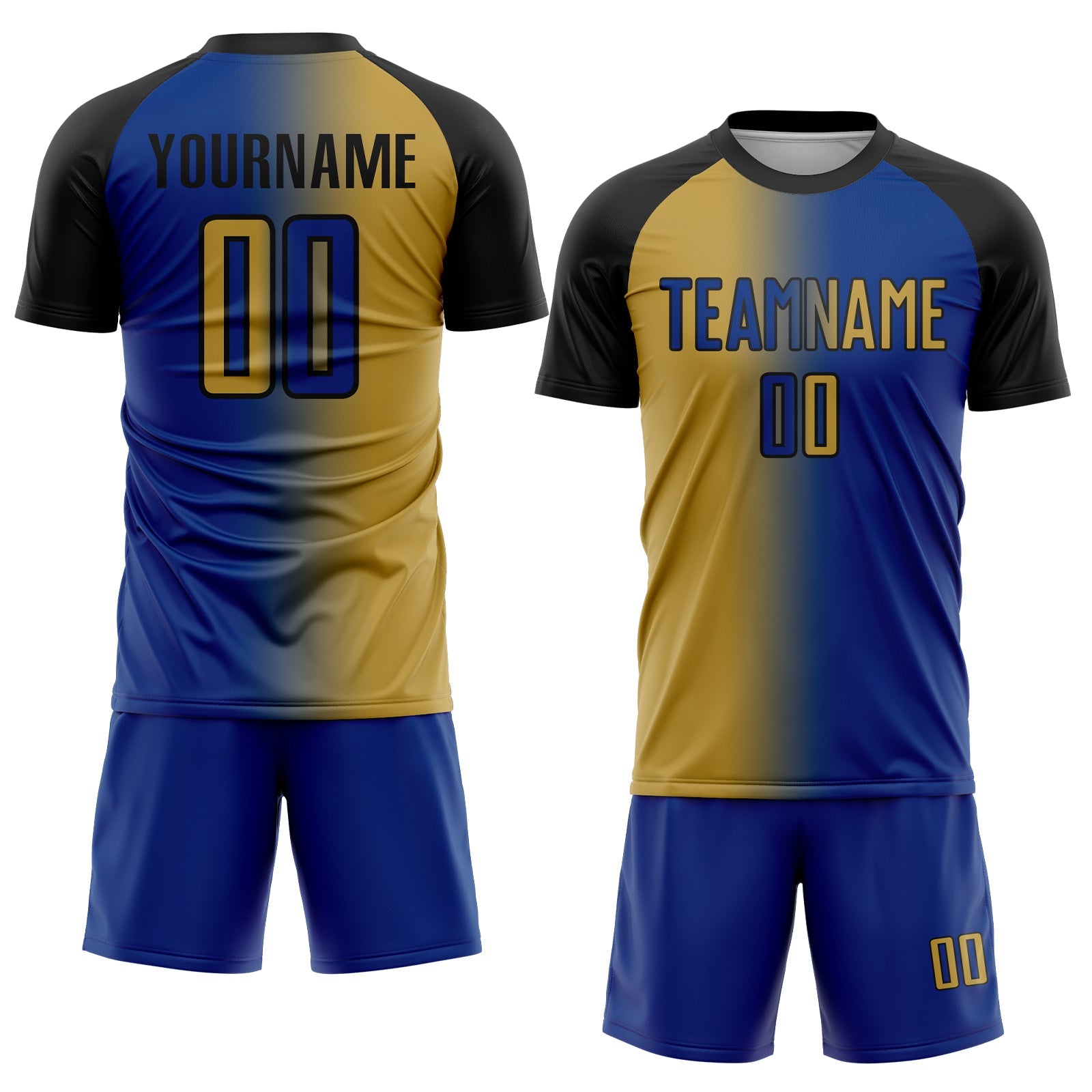 Custom Royal Old Gold-Black Sublimation Gradient Fashion Soccer Uniform Jersey