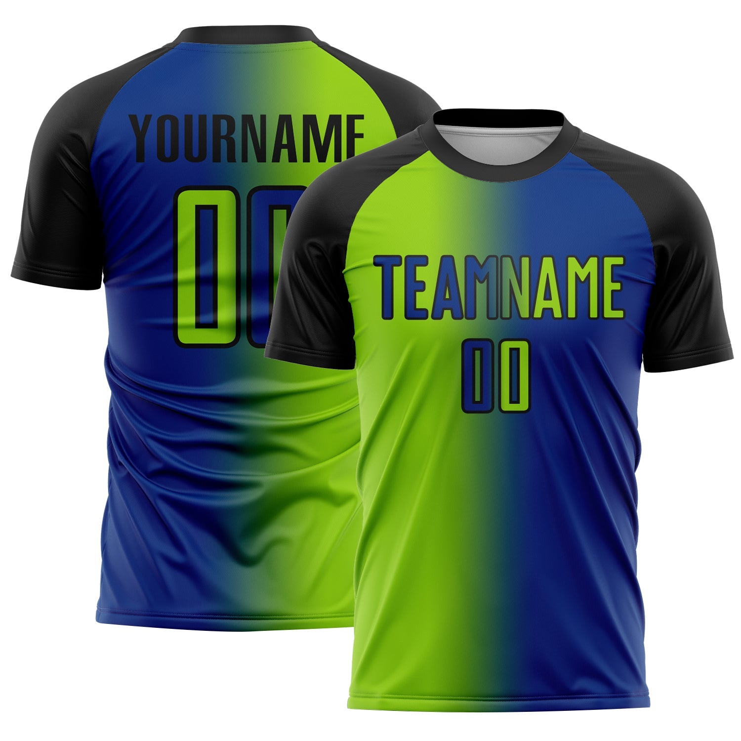 Custom Royal Neon Green-Black Sublimation Gradient Fashion Soccer Uniform Jersey